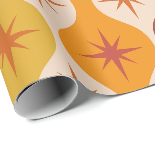 Orange Mod Stars aus der Mitte des Jahrhunderts au Geschenkpapier (Rolleneckpunkt)