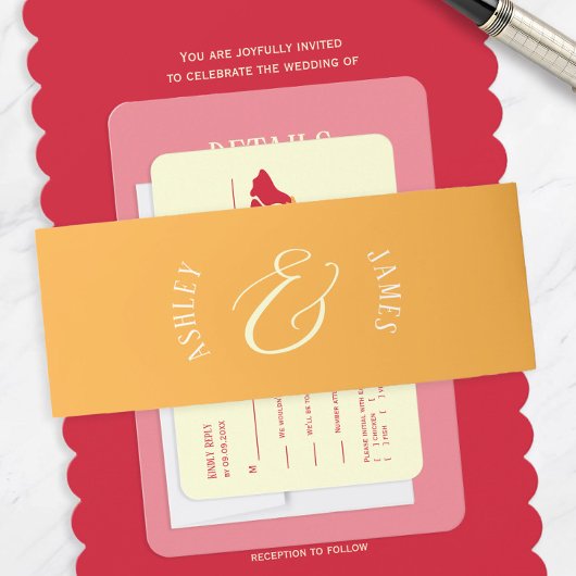 Orange Modern Ampersand Hochzeit Einladungsbanderole