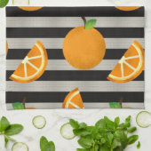 Orange Modern Black & White Streifen Geschirrtuch (Gefaltet)