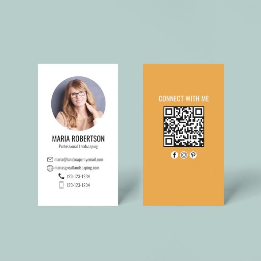 Orange Modern Business Photo QR Code Business Card Visitenkarte