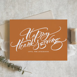 Orange Modern Calligraphy Happy Thanksgiving Feiertagskarte
