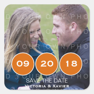 Orange Modern Circles Foto Save the Date Aufkleber