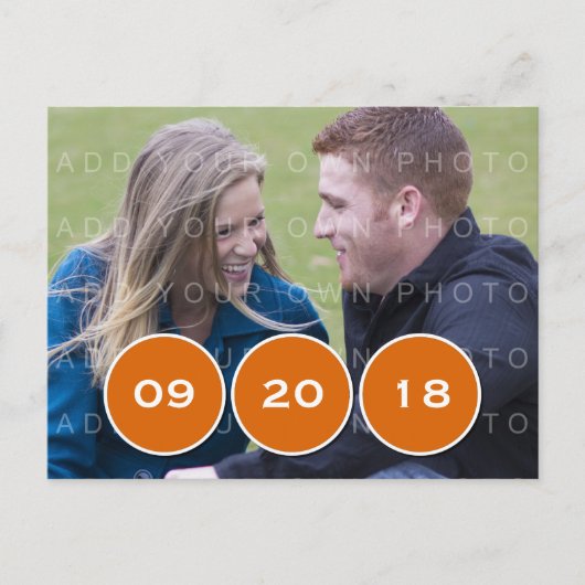 Orange Modern Circles Foto Save the Date Postkarte (Vorderseite)