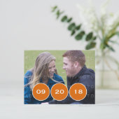 Orange Modern Circles Foto Save the Date Postkarte (Stehend Vorderseite)