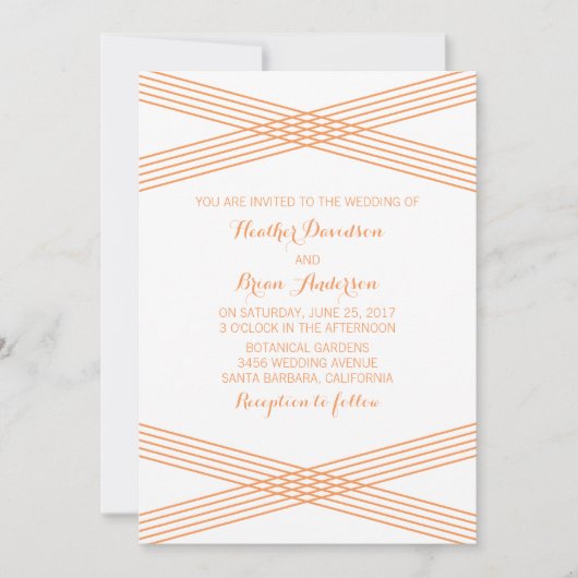 Orange Modern Deko Wedding Einladung (Vorderseite)