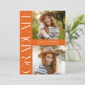 Orange Modern Elegante Drei-Foto-Abschluss Einladung (Stehend Vorderseite)