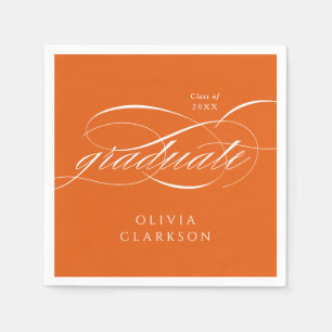 Orange Modern Elegante Script Graduation Party Serviette