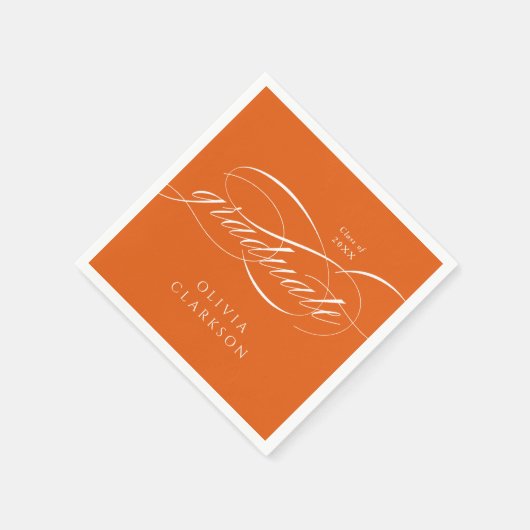 Orange Modern Elegante Script Graduation Party Serviette (Ecke)