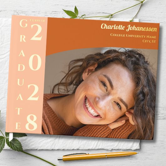 Orange Modern Foto Abschluss Gold Gästebuch