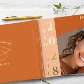 Orange Modern Foto Abschluss Gold Gästebuch