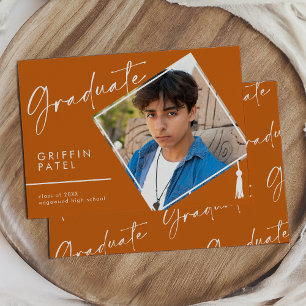 Orange Modern Graduation Cap Foto Abschluss Ankündigung