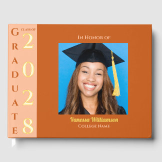 Orange Modern Photo Graduation Party Gold Foil Gue Gästebuch