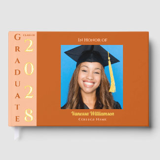 Orange Modern Photo Graduation Party Gold Foil Gue Gästebuch