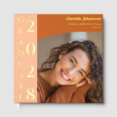 Orange Modern Photo Graduation Party Gold Gästebuch (Vorderseite)