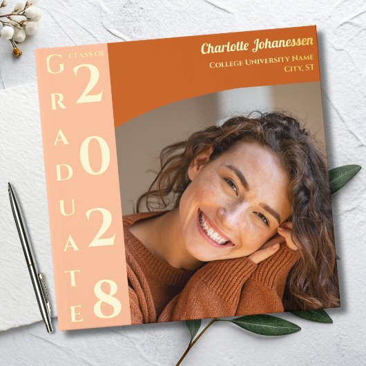 Orange Modern Photo Graduation Party Gold Gästebuch