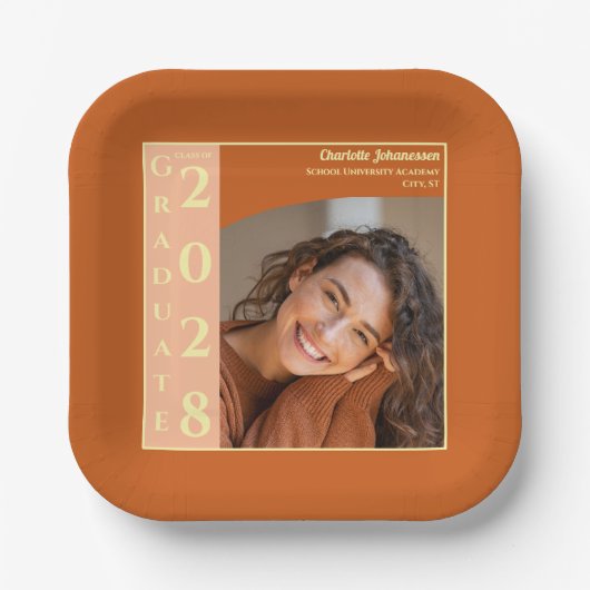 Orange Modern Photo Graduation Party Pappteller (Vorderseite)