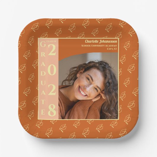 Orange Modern Photo Graduation Party Pappteller (Vorderseite)