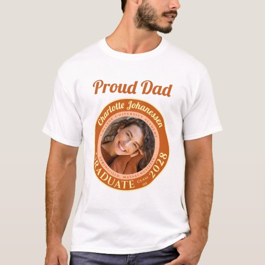Orange Modern Photo Proud Dad Graduation T-Shirt (Vorderseite)