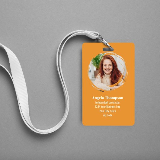 Orange Modern Photo QR Code Employee Ausweis