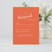 Orange Modern Schriftart White Text Wedding RSVP Karte (Stehend Vorderseite)