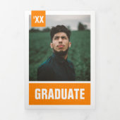 Orange Modern Textured Foto Abschluss Dreifach Gefaltete Einladung (Cover)