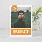 Orange Modern Textured Foto Abschluss Einladung (Stehend Vorderseite)