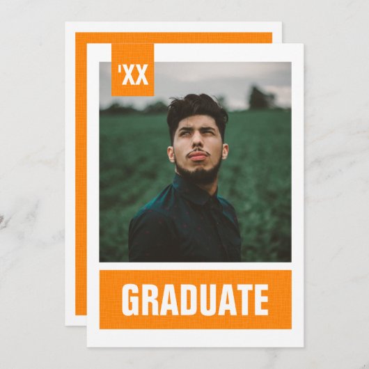 Orange Modern Textured Foto Abschluss Einladung (Vorne/Hinten)