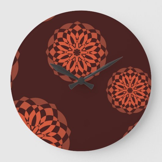 Orange, moderne, dekorative, geometrische Blumen Große Wanduhr (Vorderseite)