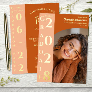 Orange Moderne Foto Abiturparty Gold Folieneinladung