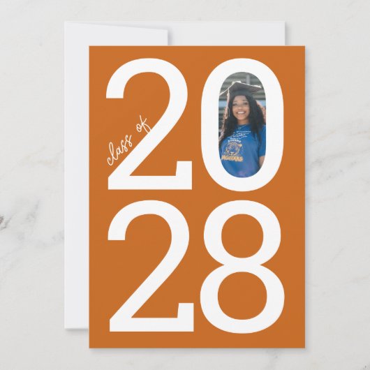 Orange Moderne Klasse Jahr und Foto Abschluss Ankündigung (Vorderseite)