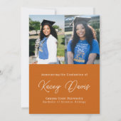 Orange Moderne Klasse Jahr und Foto Abschluss Ankündigung (Rückseite)