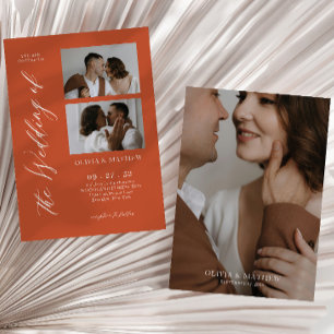 Orange Moderne Schrift Foto Collage Hochzeit Einladung