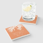 Orange moderne tropische Blätter Custom Wedding Steinuntersetzer (Seitenansicht)