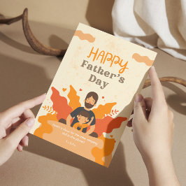 Orange Moderne Vater und Sohn | Fröhlicher Vaterta Postkarte