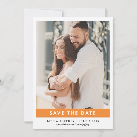 Orange | Modernes Liebe Color Foto Save the Date (Vorderseite)