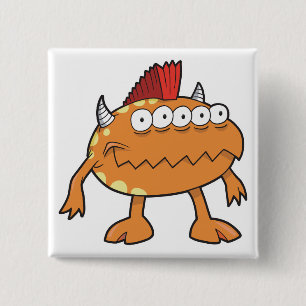orange Mohawk-Monster viele Augen Button