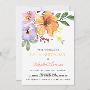 Orange Mohn Florale Grün Geburtstag Einladung
