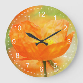 Orange Mohnblume Große Wanduhr