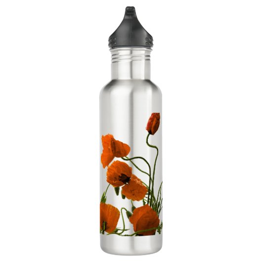 Orange Mohnblumen-Blumenwatercolor-Blumenentwürfe Edelstahlflasche (Rechts)