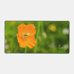Orange Mohnblumen-Foto mit individuellem Namen Schreibtischunterlage