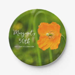 Orange Mohnblumen-Fotografie 50. Geburtstagsfeier Pappteller
