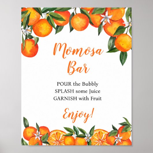 Orange Momosa Bar Baby Dusche Trinkzeichen Poster (Vorne)