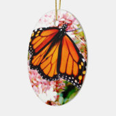 Orange Monarch auf rosa Blume Keramik Ornament (Links)