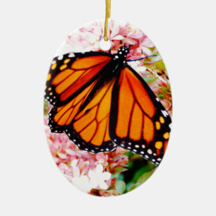 Orange Monarch auf rosa Blume Keramik Ornament