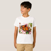 Orange Monarch auf rosa Blume T-Shirt (Vorne ganz)