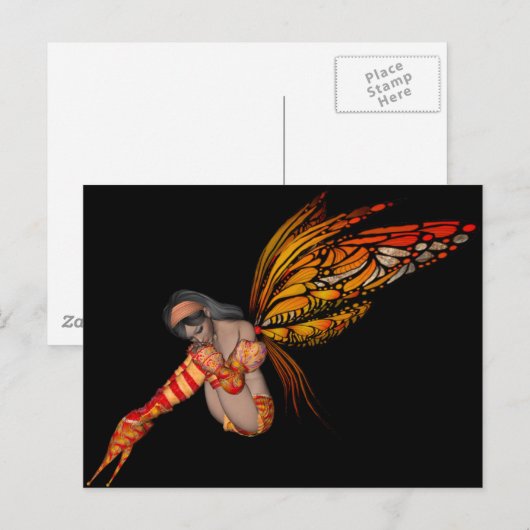 Orange Monarch Butterfly 3D Pixie - Fairy 2 Postkarte (Vorne/Hinten)