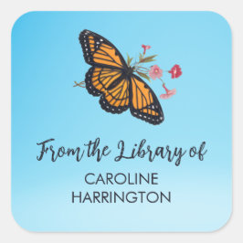 Orange Monarch Butterfly Hübsch Sky Blue Buchzeich Quadratischer Aufkleber