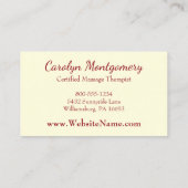 Orange Monarch Butterfly Massage & Wellness-Center Visitenkarte (Rückseite)