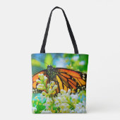 Orange Monarch Butterfly Weiße Blume Foto Bold Tasche (Rückseite)