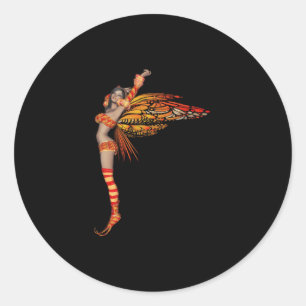 Orange Monarch Pixie Butterfly Fairy 2 - Runder Aufkleber